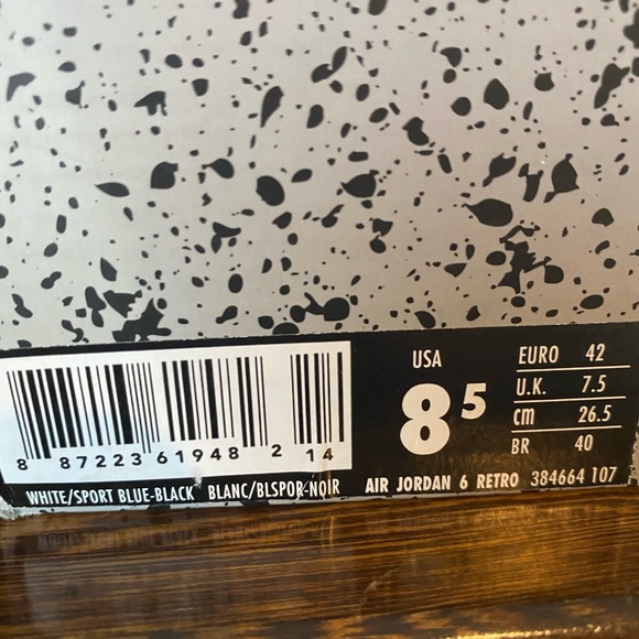 Jordan 6 Retro Sport Blue (2014) Mens 8.5 384664-107 Condition: 9/10 + OG box - Picture 6 of 7